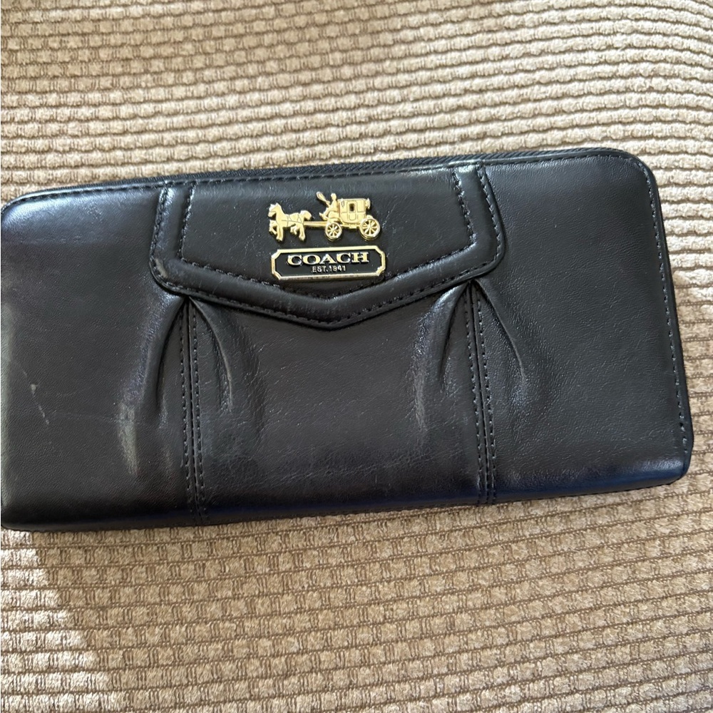 Authentic Coach Black Leather Clutch with Gold Accents